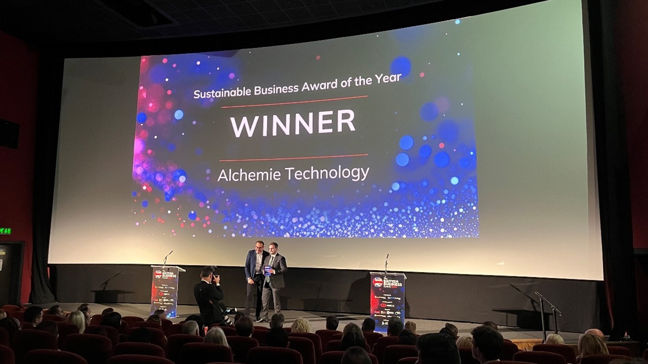 Lewis Ford collecting the Sustainable Business Award of the Year for Alchemie Technology